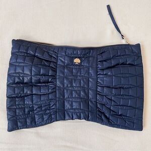 Kate Spade Large Travel Pouch Cosmetic Soft Bag Quilted Blue Gold Zip Accessory